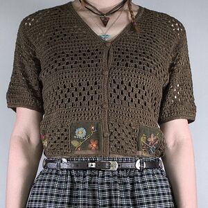 Vintage Wide Knit Floral Checkerprint Cardigan